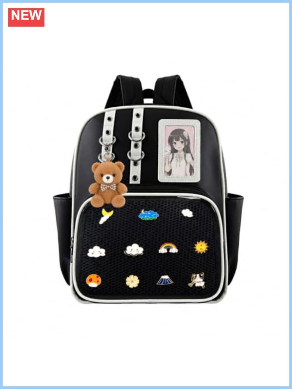 Kawaii Ita Bag Backpack PU Leather Pin Display Y2K School Bookbag 13"